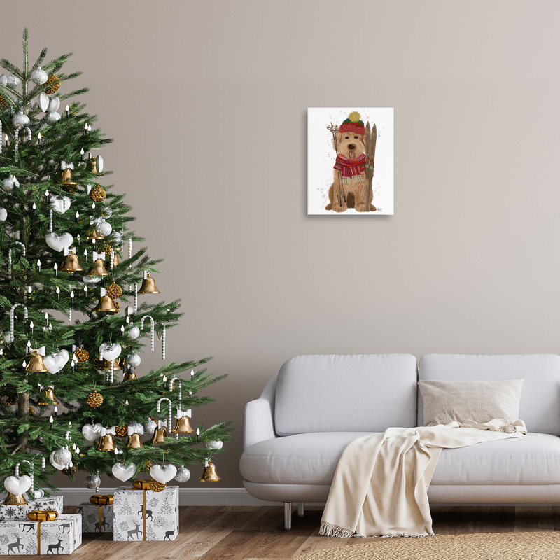 «Dog with Winter Skis» par Fab Funky, H 20 po x l 16 po