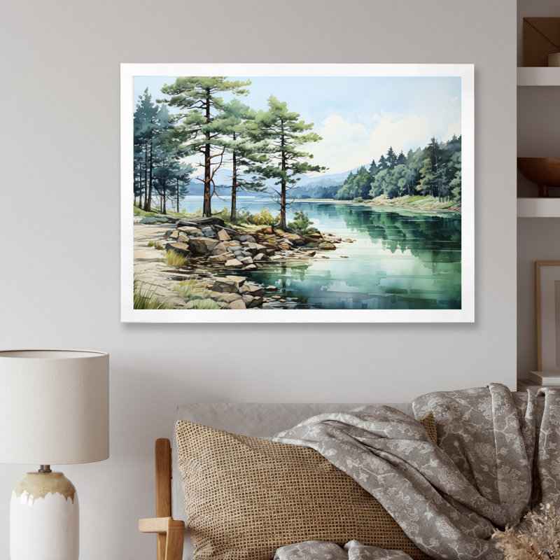 Pine Tree Reflections II - Reproduction d'art mural pin, Cadre photo blanc, H 16 po x l 32 po x P 1 po