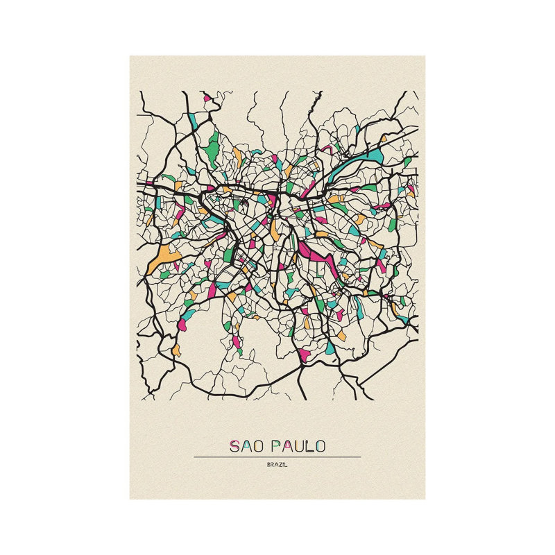 Carte de Saint-Paul, Brésil - Toile tendue, H 40 po x l 26 po x P 1,5 po