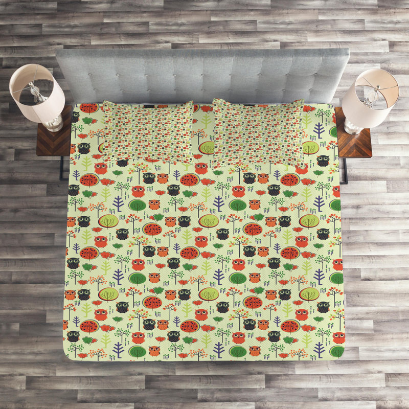 Owl Polyester Coverlet, King Bedspread + 2 Shams