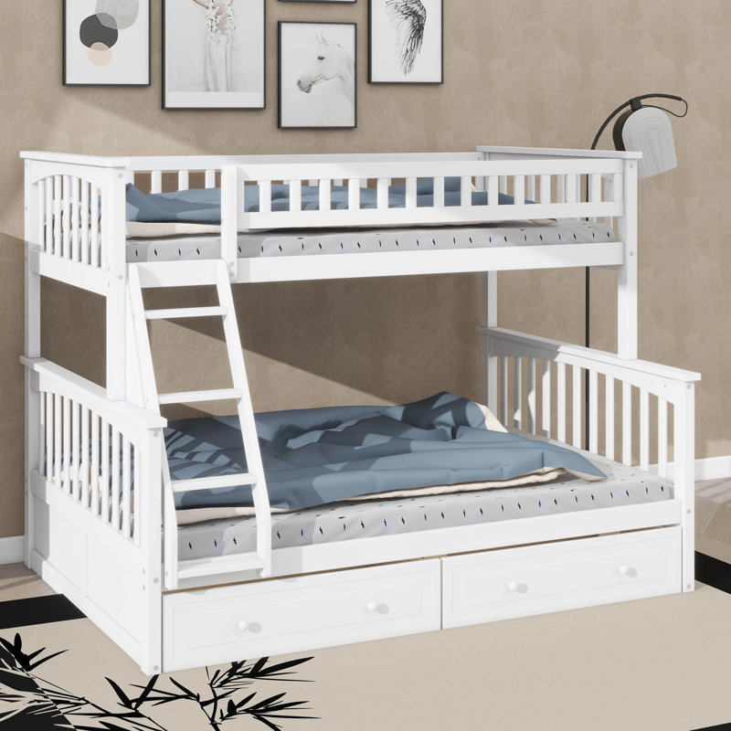 Lit superposé convertible simple / double, tiroirs inclus, Blanc