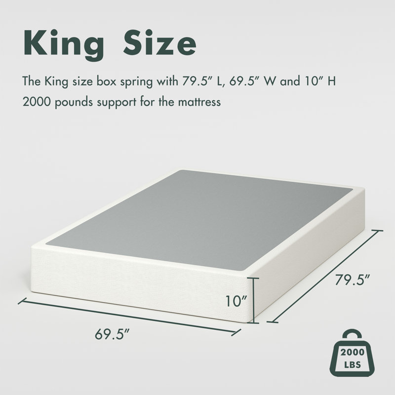 10 Inch Metal Box Spring With Frabric Cover, Easy Assembly, King