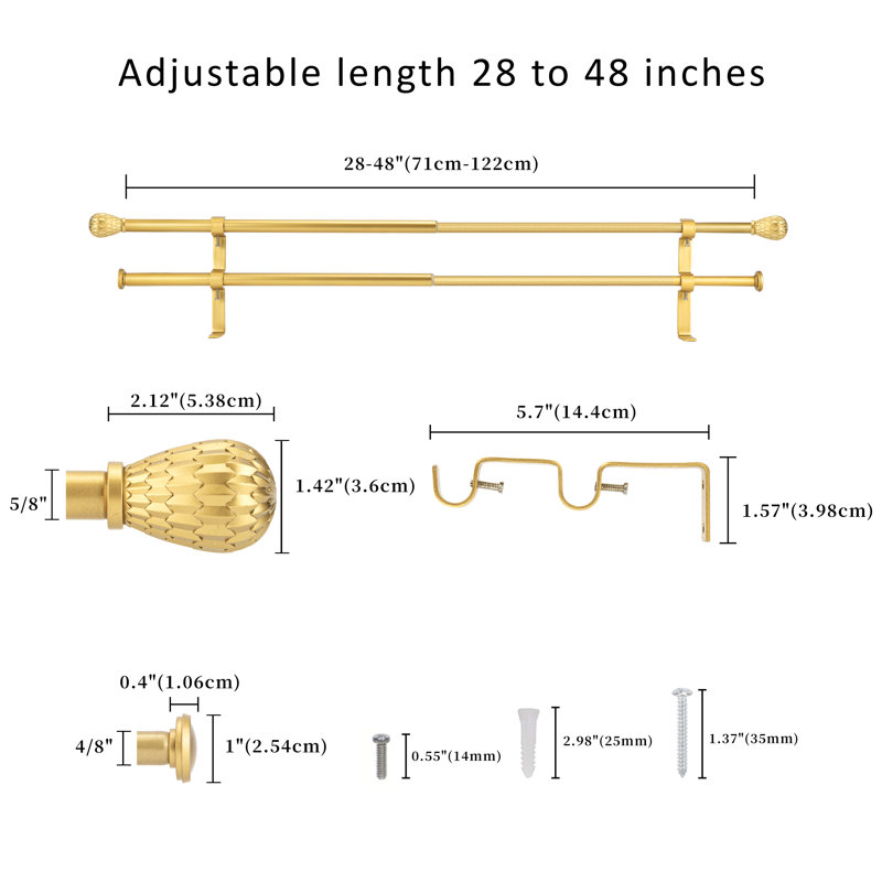 Tringle à rideaux double réglable en acier Roul, Doré, 28" - 48"