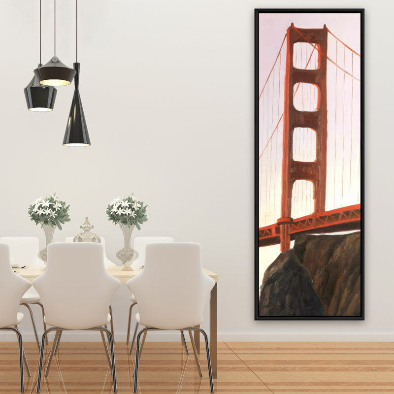 Sunset on the Golden Gate Bridge - Framed Canvas Wall Art