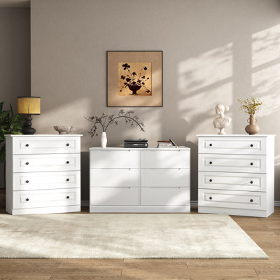 Ensemble de chambre à coucher 3 pièces: commode à 6 tiroirs et commode à 4 tiroirs et commode à 4 tiroirs (ensemble de 3)