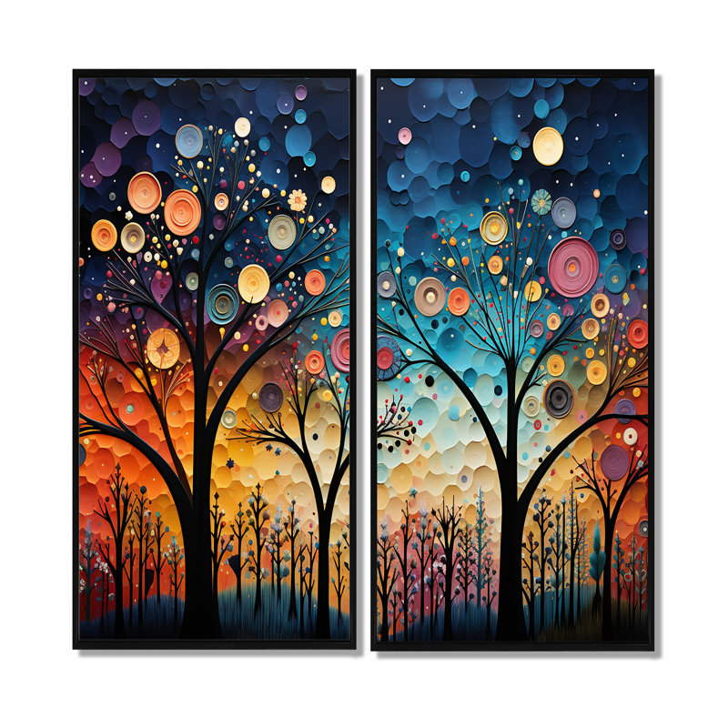 Colorful Whimsical Wanderlust III - Ensemble de 2 décorations murales multicolores, H 32 po x l 32 po, Noir