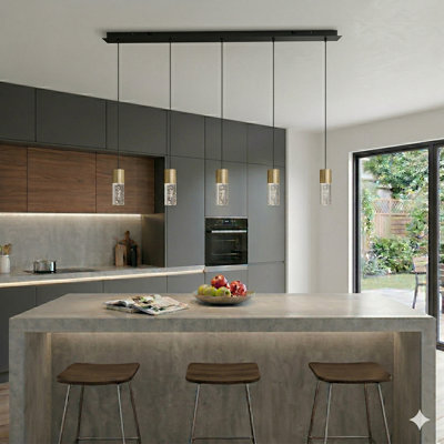 Luminaire suspendu linéaire à 5 lumières pour îlot de cuisine Andromedae