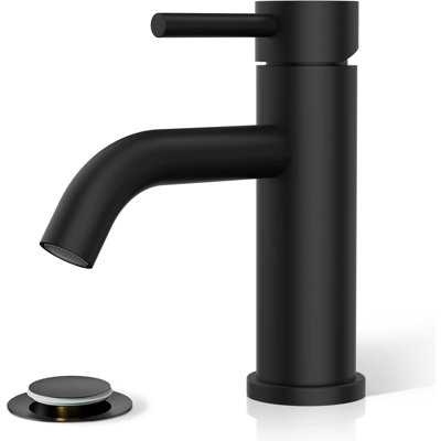 Matte Black Single Handle One Hole Bathroom Sink Faucet, Modern Vanity Faucet With Metal Pop-Up Drain And Water Supply Line