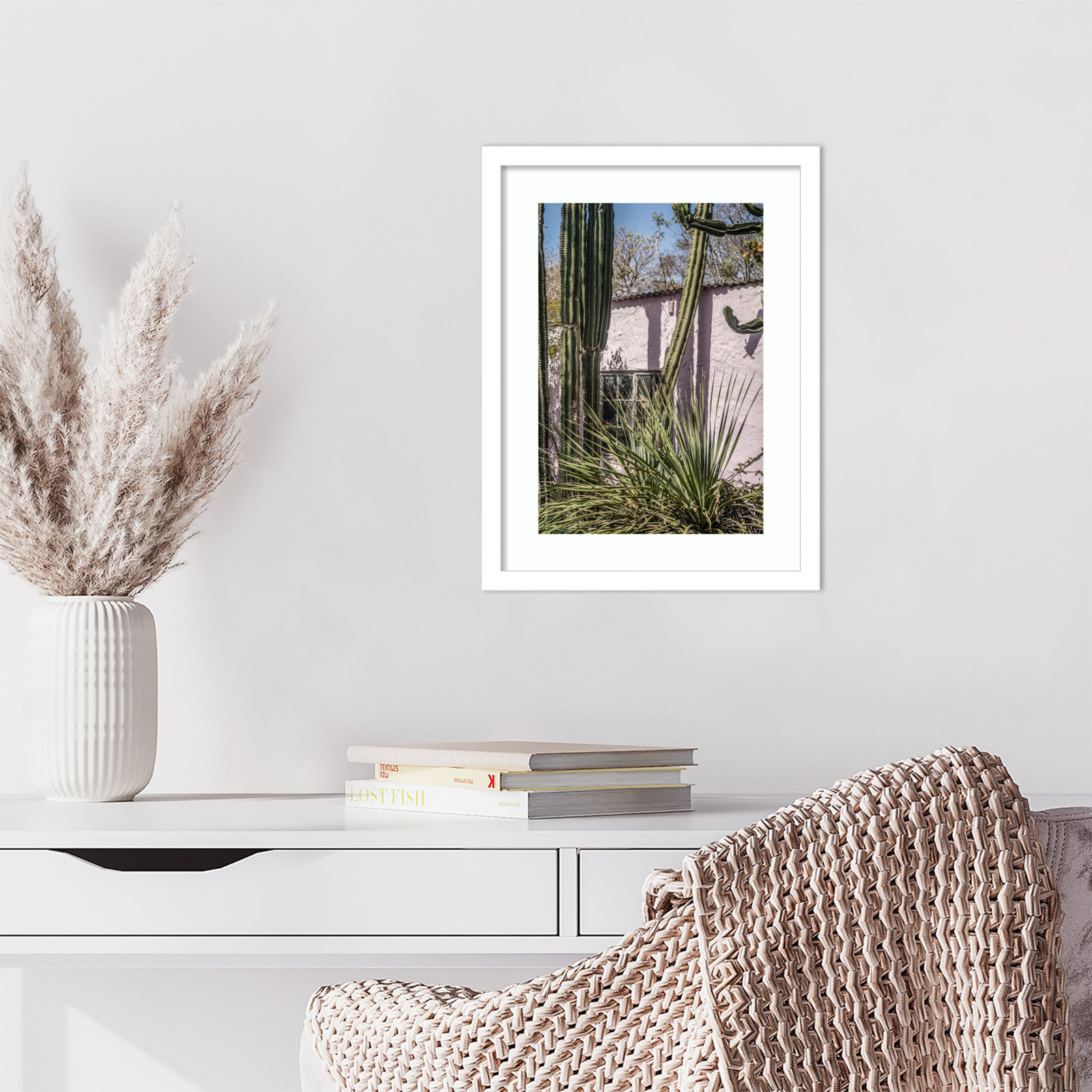 Daisey "Plants on Pink" Print, White, 17" H x 13" W