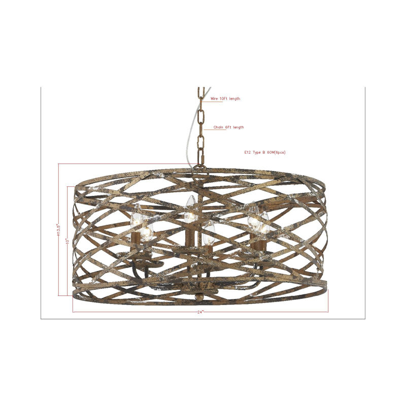 6 - Light Dimmable Drum Chandelier