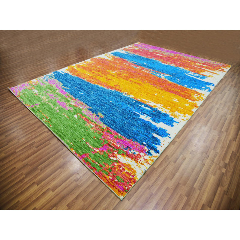 Tapis en laine noué à la main 10 pi 0 po x 14 pi 1 po ivoire