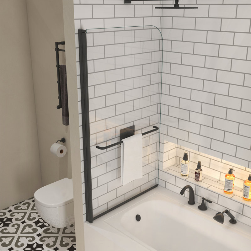 Pare-baignoire pour baignoire avec verre trempé de 1/4 po et barre à serviettes