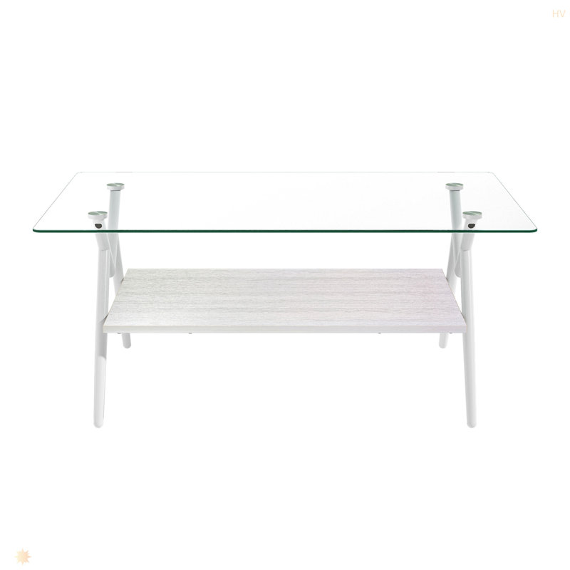 Coffee Table And End Tables Set Of 3, Tempered Glass Table With MDF Layer, Modern Tables For Living Room, Transparent/White
