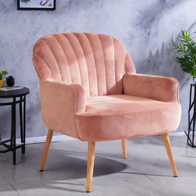 Modern Velvet Accent Chairs, Comfy Metal Wood Armchairs For Home Office, Pink