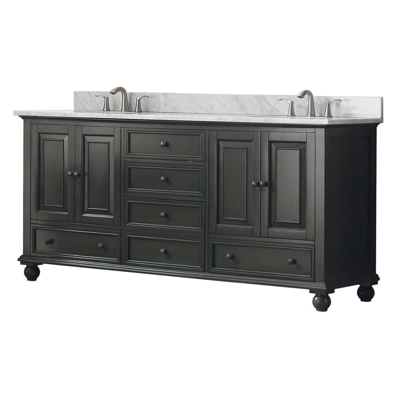 Magruder Double Bathroom Vanity with Top, Charcoal Glaze, Carrera White, 72"
