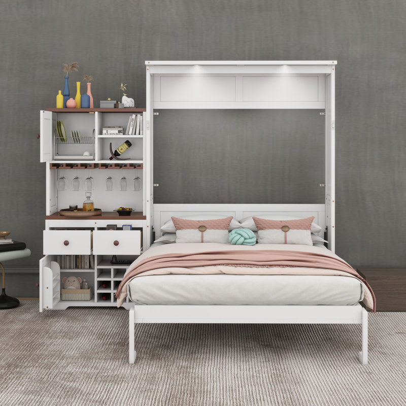 Murphy Bed With Storage Cabinet, White