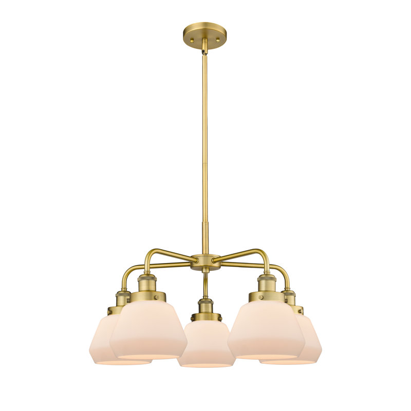 Lustre bol à 5 lumières en verre Fulton, Blanc mat, Laiton brossé