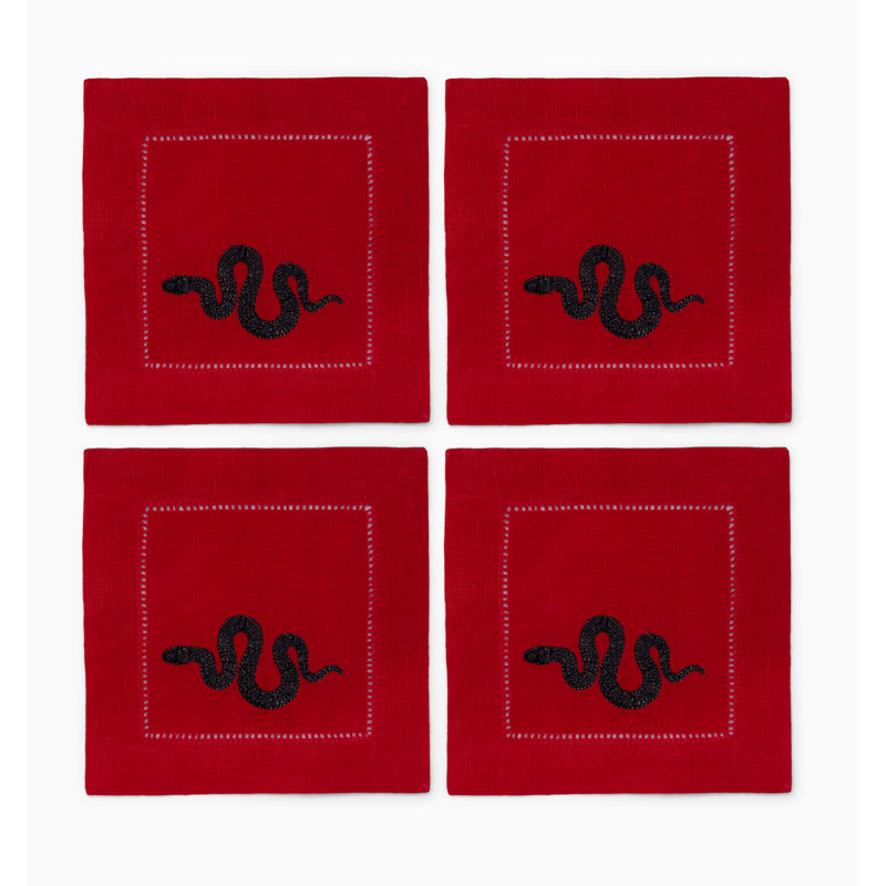 Lny2025-Snake 6 x 6 Cocktail Napkin, Red/Black