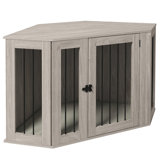 Corner Dog Crate Furniture, End Table Dog Kennel Furniture with Cushion, Pet Crate for Large-Sized Dog Indoor Use, Walnut Brown