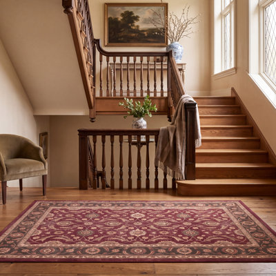Tapis Butte2 traditionnel à motif floral intégral rouge, vert, or, crème et rose, antidérapant, à poils courts, pour l'intérieur et l'extérieur, adapté aux animaux domestiques, salon, chambre, salle à manger, entrée, couloir, bureau, lavable