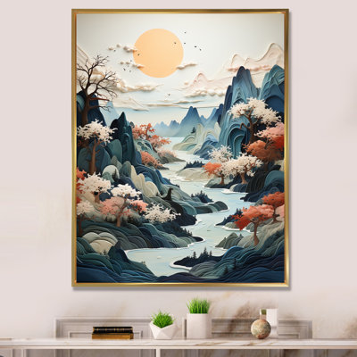 " Minimalism Japanese River Mountain Scenery "