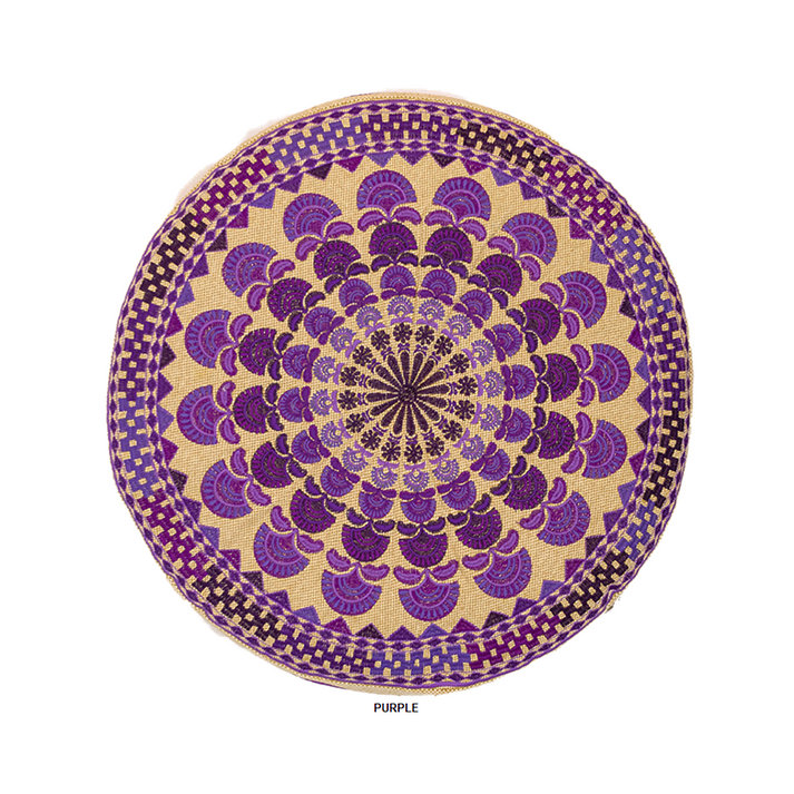 Coussin brodé rond en coton, H 20 po x l 20 po, Abstrait mauve