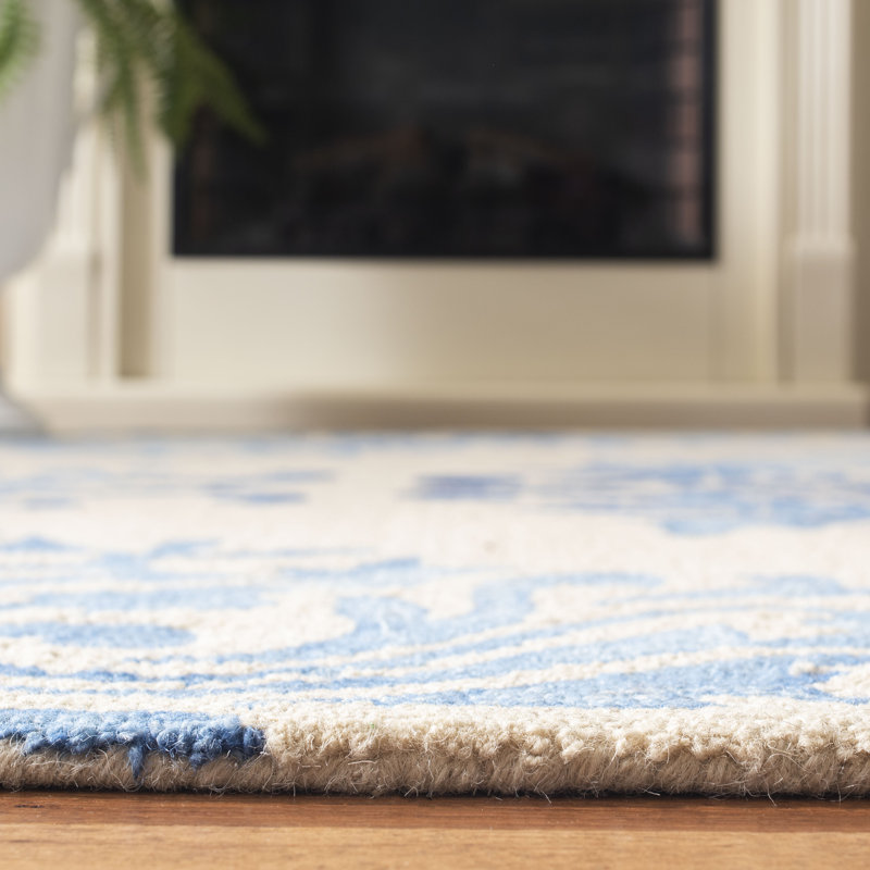 Oakton Hand Tufted Wool/Cotton Geometric Rug in Blue, Rectangle 5' x 8'