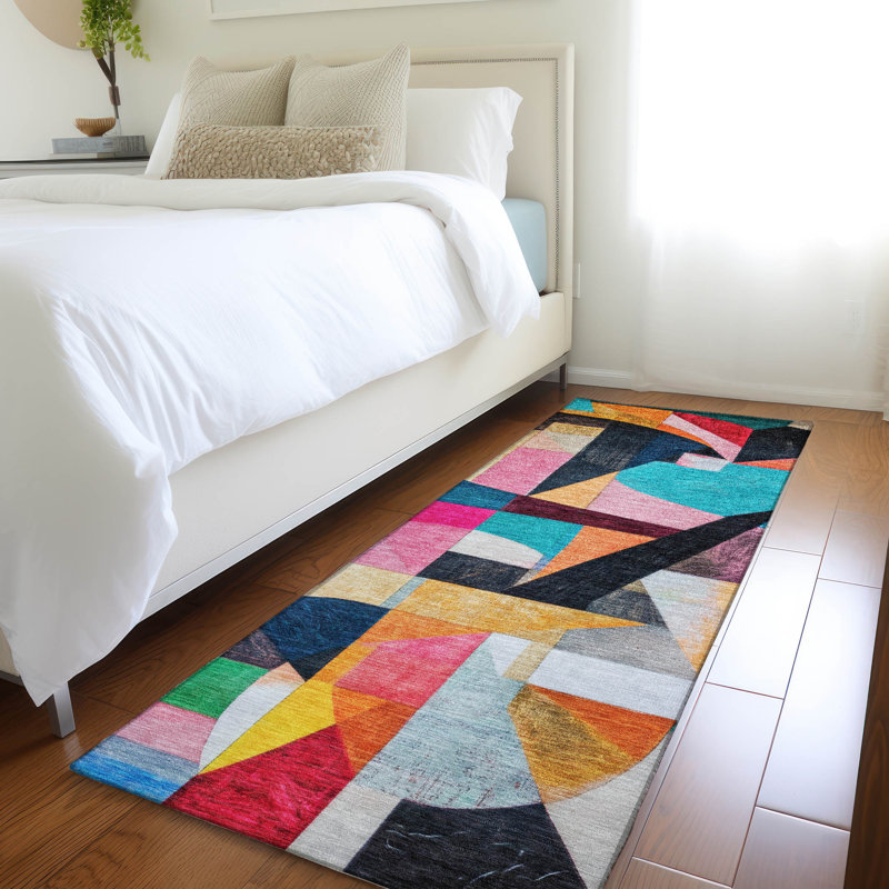 Tapis bleu intérieur / extérieur lavable à la machine Xhevrie, Tapis de couloir 2 pi 3 po x 7 pi 6 po