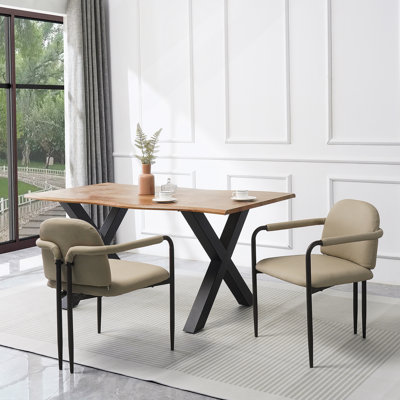 Chaise de salle à manger avec cadre en fer, ensemble de 2 - espresso et kaki
