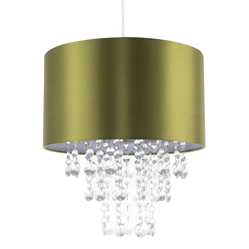 17cm H Satin Drum Pendant Shade ( Screw On ), Olive
