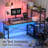 Gaming L Shaped Computer Desk, 55" Home Office Desk with Shelves, L Shape Computer Corner Desk with Charging Port, Gaming Table Power Outlet Build in, LED Writing Desk with Monitor Stand Black
