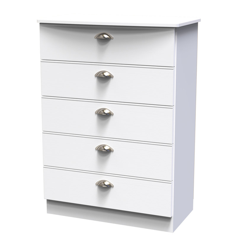 Fully Assembled Murier 5 Drawer Chest, White Ash