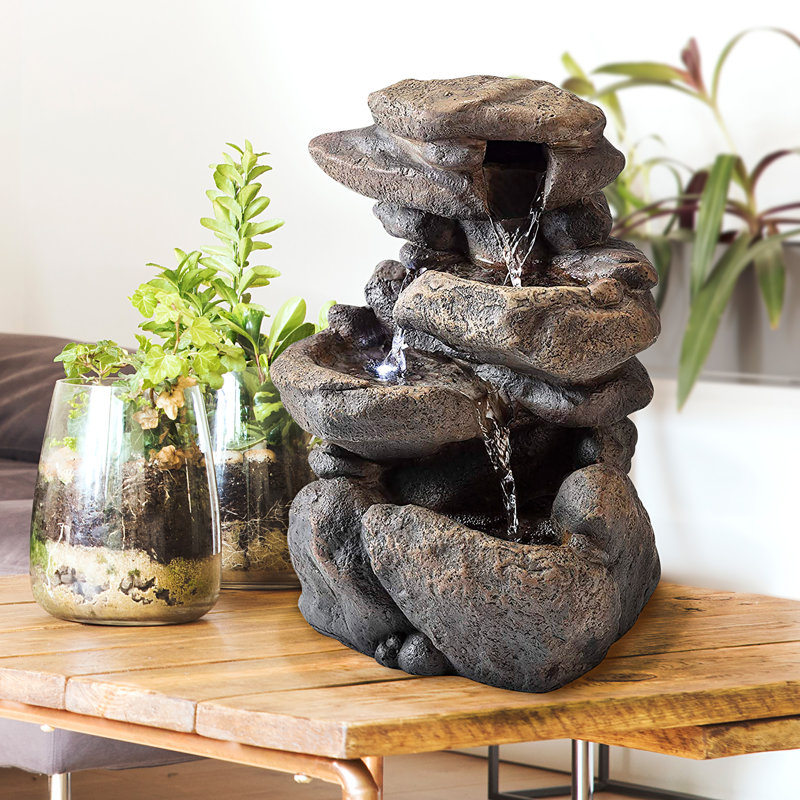 Outdoor Rock Fountain with Lights