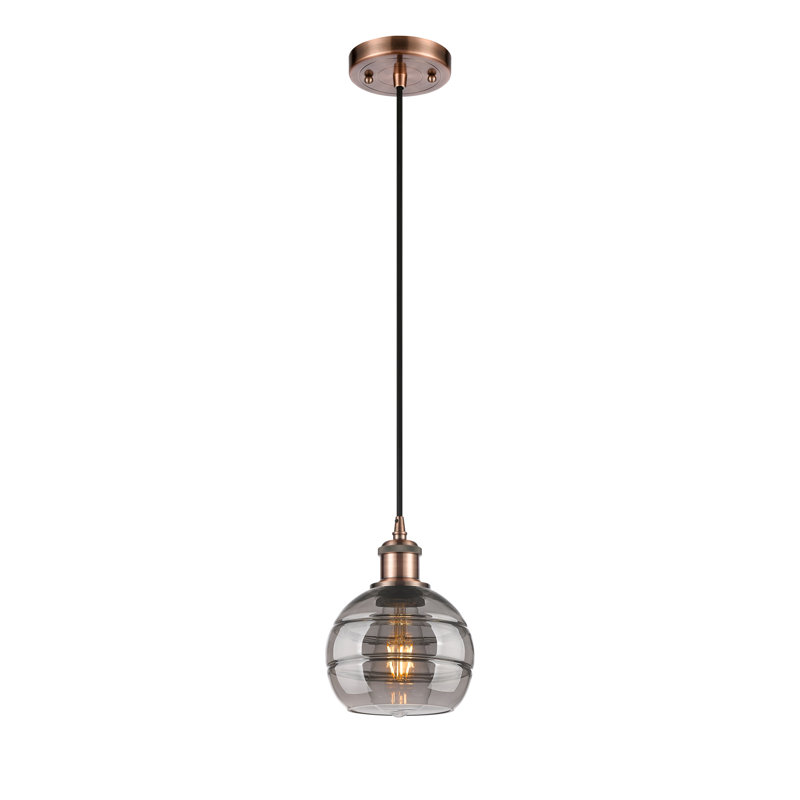 Luminaire suspendu à 1 lumière Ballston Bienes-516-G556, Cuivre antique, Gris fumée clair, H 7,88 po x l 5,88 po x P 5,88 po