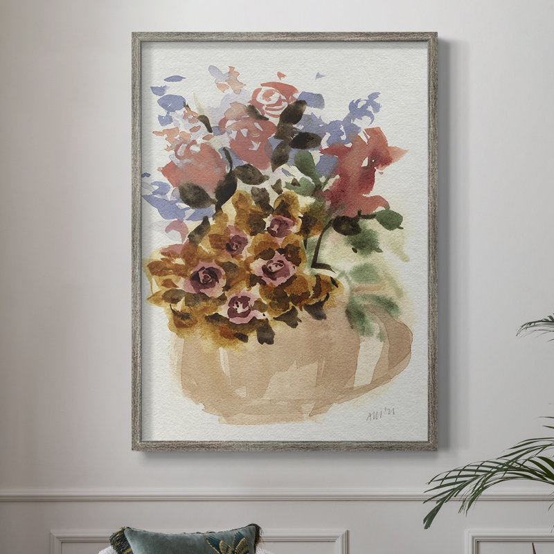 Mauve Bouquet in Teapot II, reproduction encadrée - bois massif, H 30 po x l 24 po