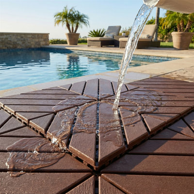 44-Piece 12"x12" All-Weather Interlocking Plastic Floor Tiles, Upgraded Tool-Free Snap-Lock, Waterproof & Corrosion-Resistant, Heavy-Duty Grid Support, Wood-Grain Matte Finish