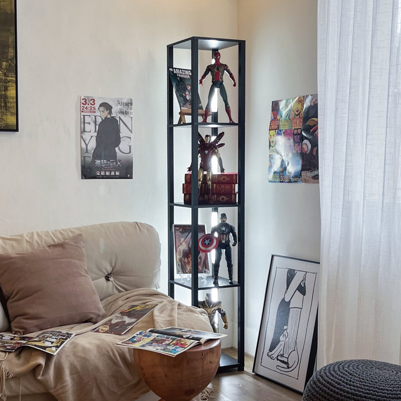 64" Fancy Column Floor Lamp with Shelves. Full Brightness Control and Color Changing Temps, Black