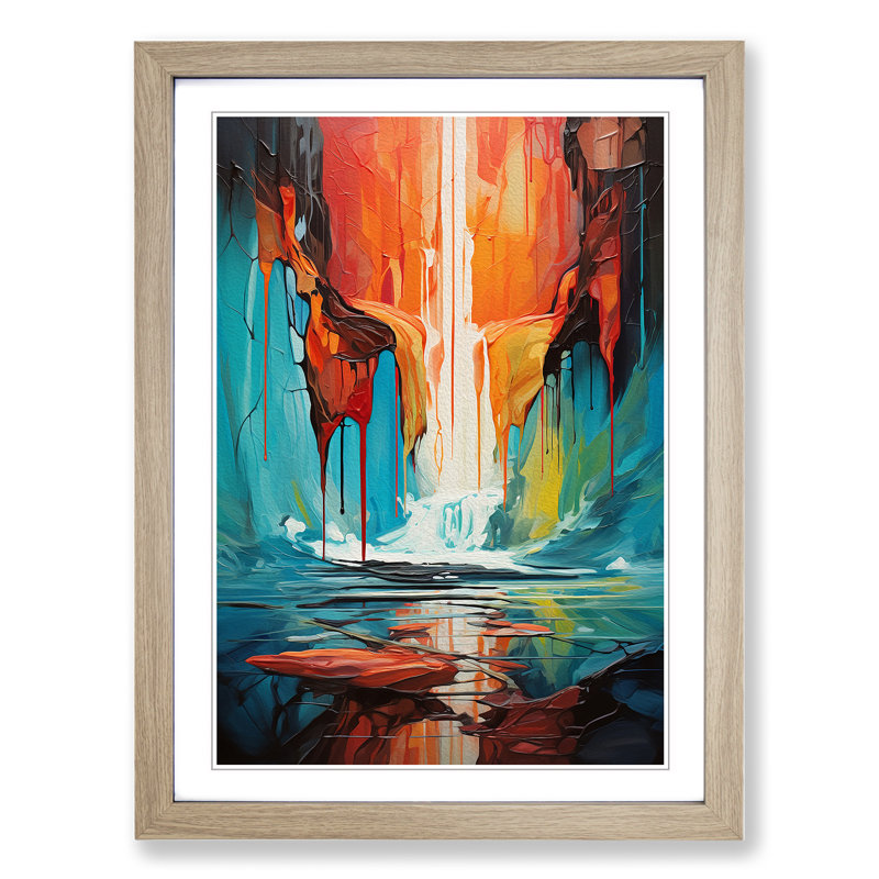 XYZ-FRM-V1223-6419 Waterfall Abstract - Single Picture Frame Print on Wood, 34cm H x 25cm W x 2cm D, Oak 
