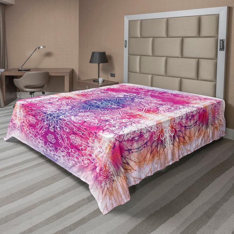 Ambesonne Orient Top Flat Sheet Mosaic Motifs, King Flat Sheet, Pink Floral