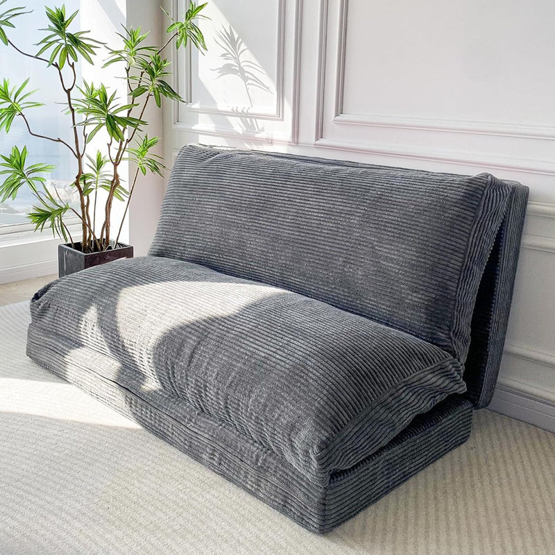 Matelas pliant pour canapé-lit pour adultes, très épais et long avec housse lavable à cordon, gris foncé, 39 po x 95 po