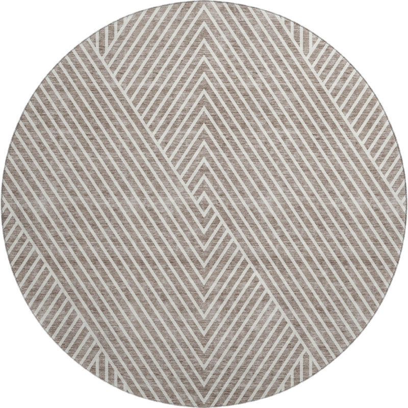 Premium Machine Washable Prisco Taupe Rug, Round 8'