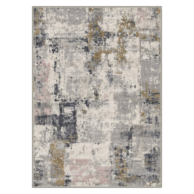 Mignone Novara Abstract Machine Washable Beige / Black / Grey Indoor Area Rug with Non-Slip Backing, Rectangle 9' x 12'