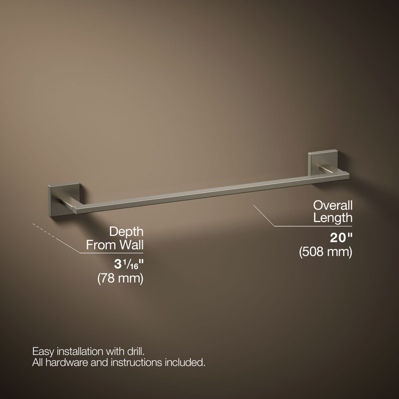 Square Towel Bar, 18"W, Vibrant Brushed Nickel
