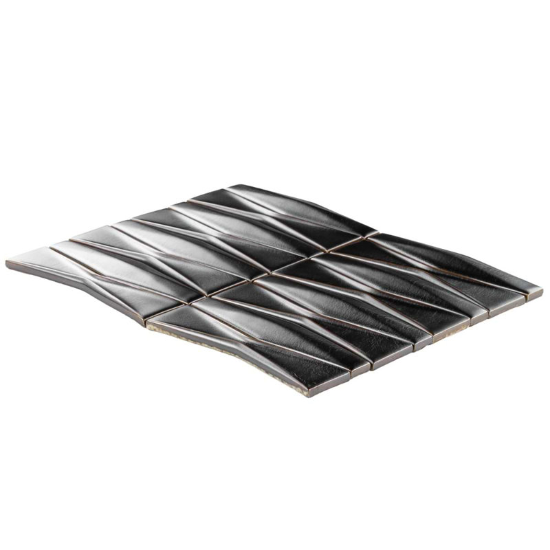 Nabi Harlequin 2X8 Crackled Glossy Glass Mosaic Tile, Gunmetal Gray