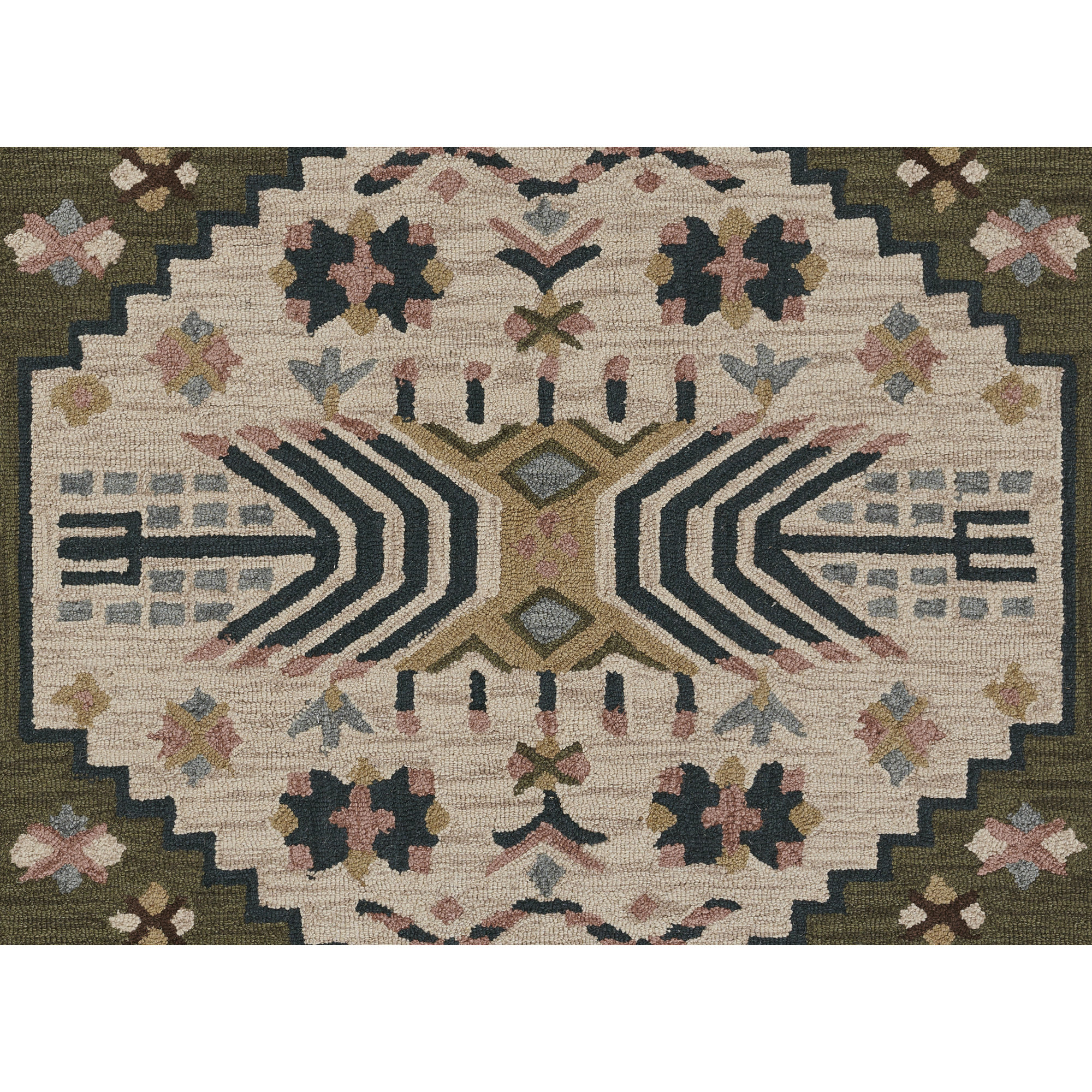 Anine Handmade Wool Brown/Green/Tan Rug, Rectangle 7'6" x 9'6"