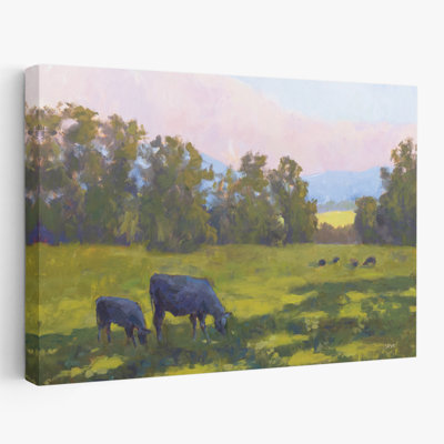 Grazing - Animals Black Blue Cows Art