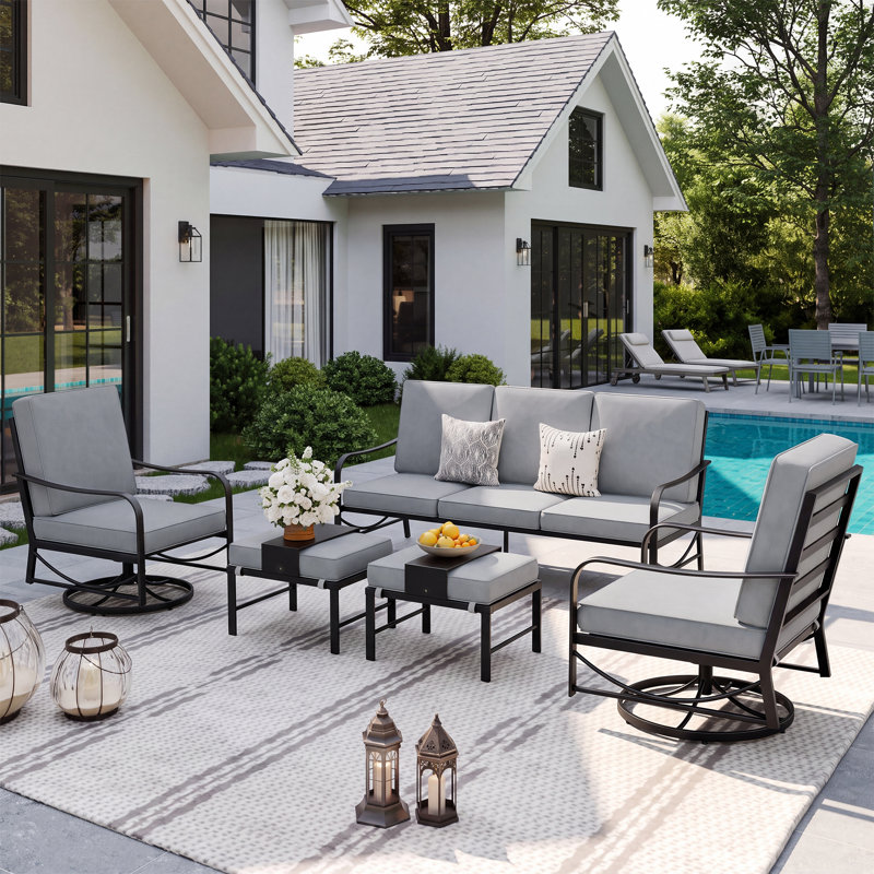 Charron 5 - Person Patio Conversation Set with Cushions, Gray