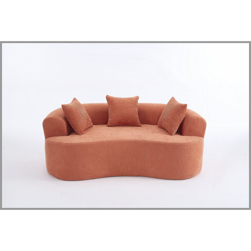 Canapé en forme de croissant, conception moderne à dossier bas avec coussins profonds, grand canapé à deux places rempli de mousse auto-gonflant ne nécessitant aucun assemblage. (Tissu chenille gris)