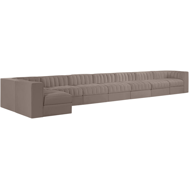 Tissu 8 pièces Demars Velvet Performance Canapé modulaire modulaire, 27" H x 213" W x 63" D, Velours taupe
