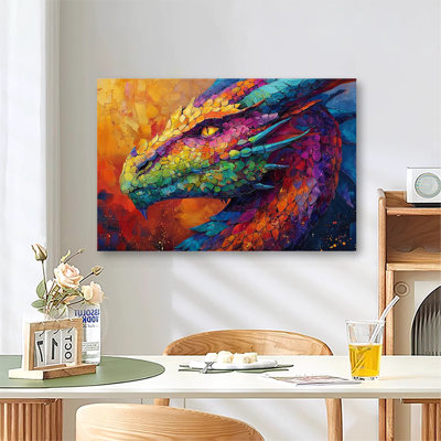 Colorful Chinese Mythology Fantasy Dragons Art, Large Gallery Wrapped Canvas Wall Art Print for Living Room & Bedroom